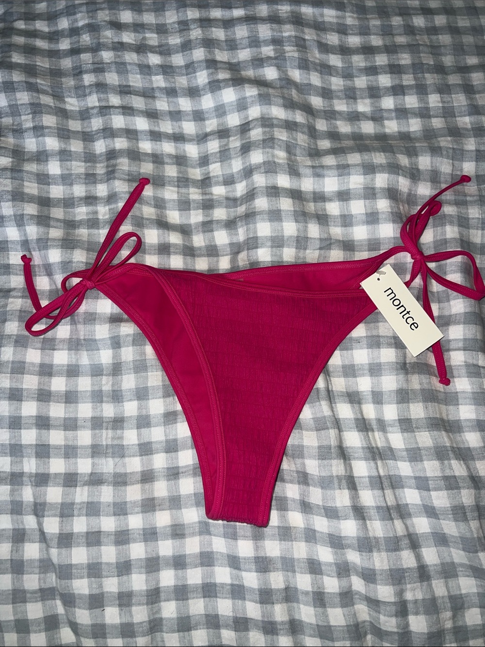Montce Hot Pink Scrunch Tie-Side Bikini Bottom